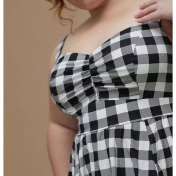 Torrid Retro Chic Black White Gingham Stretch Poplin Midi Skater Swing Dress 3X - Picture 5 of 15